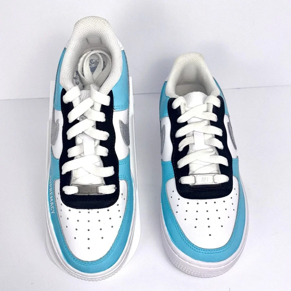 Nike Kids AF 1 Turquoise White Black DH2920 111 Sneakers Shoes Youth 3.5Y Custom